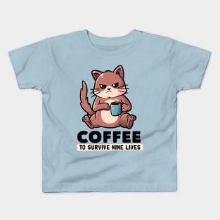 Coffee To Survive Nine Lives Funny Cute Cat Kids T-Shirt